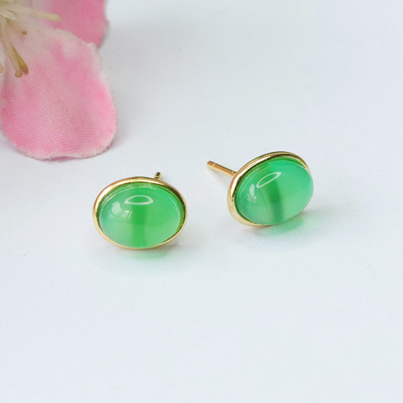 Green Agate and Silver Oval Stud Earrings from the Fortune's Favor Collection