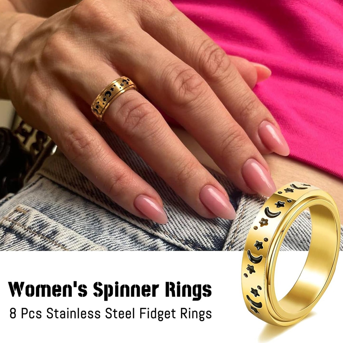 Planderful Everyday Genie Stainless Steel Zircon Spinner Ring Does Not Fade For Couples Unisex Durable Jewelry