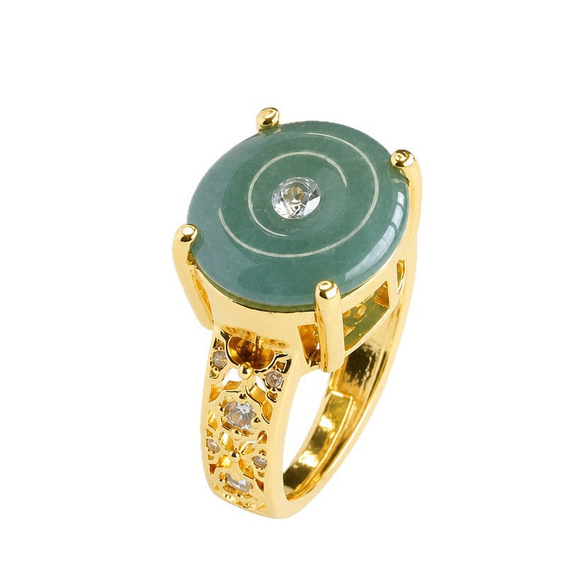 Blue-Water Jadeite Peace Buckle Ring