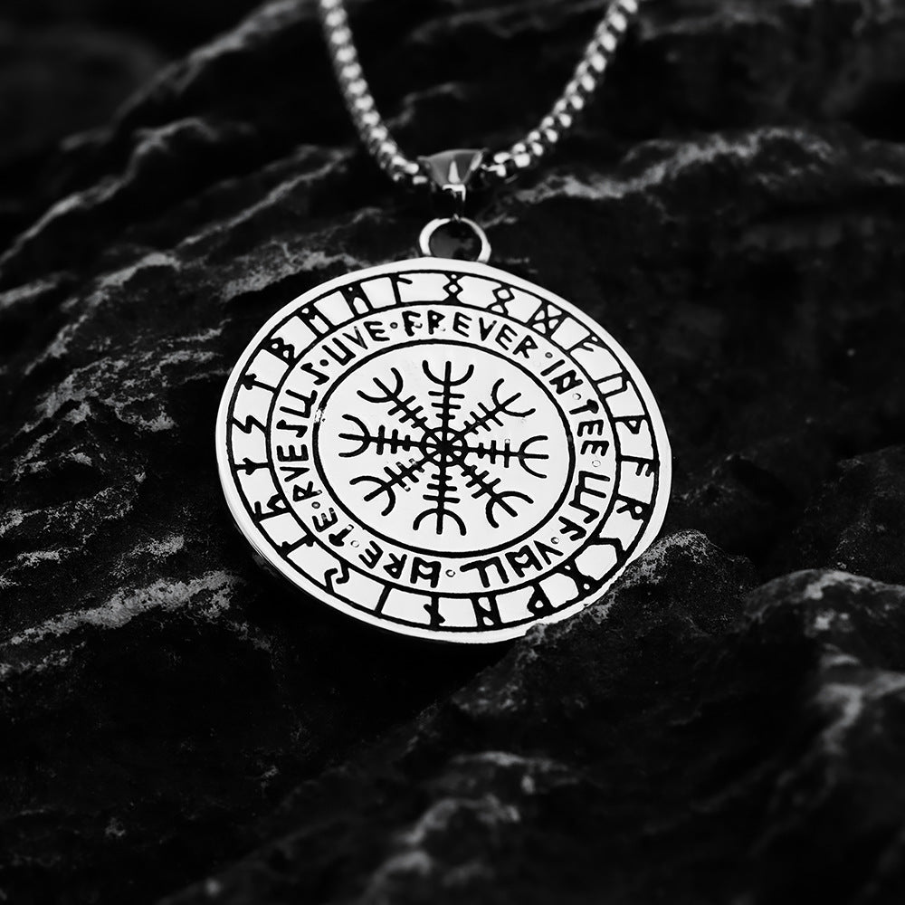 Nordic Vintage Men's Jewelry Stainless Steel Raven Runavin Pendant Necklace