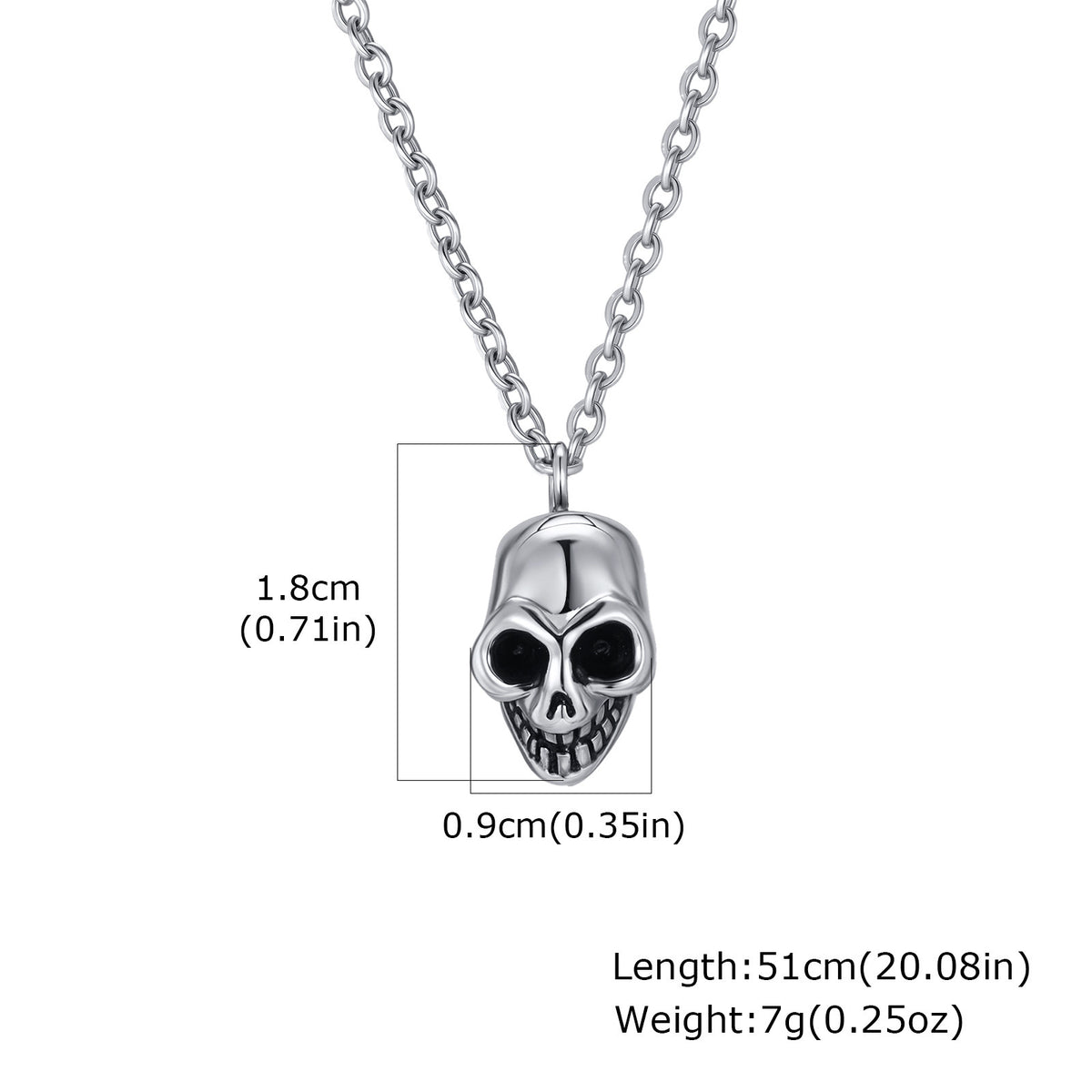 Stainless Steel Flat Cross Chain Skull Head Pendant Necklace