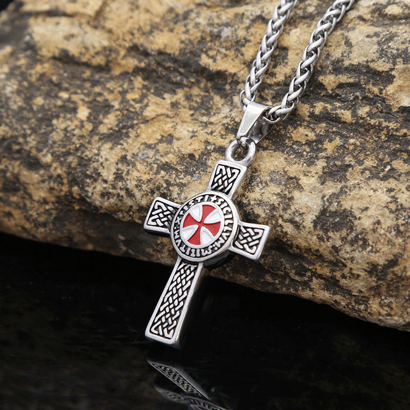 Red Epoxy Double-Sided Cross Pendant Men's Titanium Steel Necklace