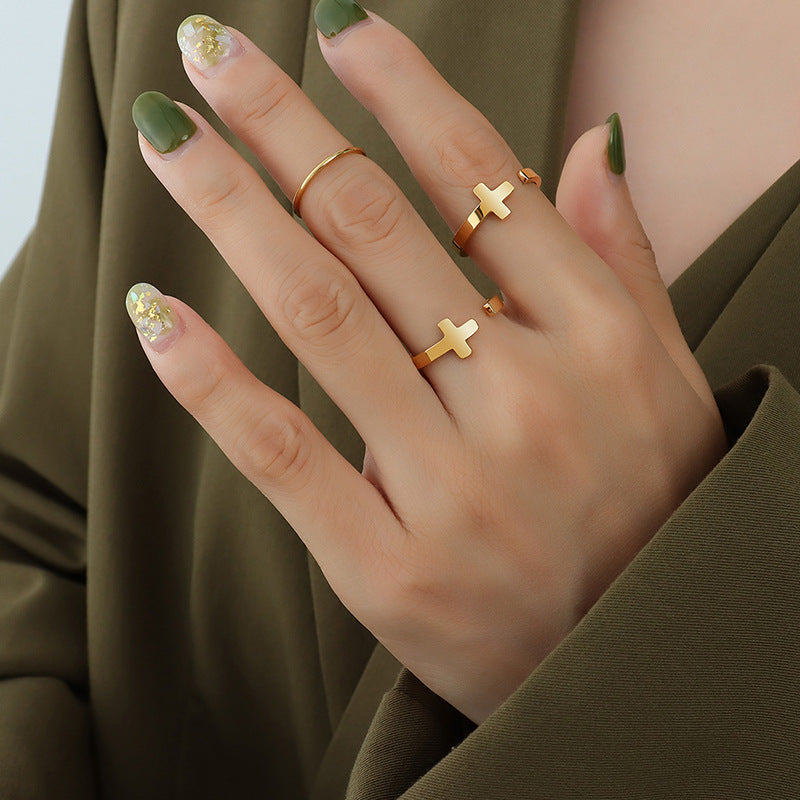 Luxurious Gold-Plated Titanium Steel Open Ring Set for Couples