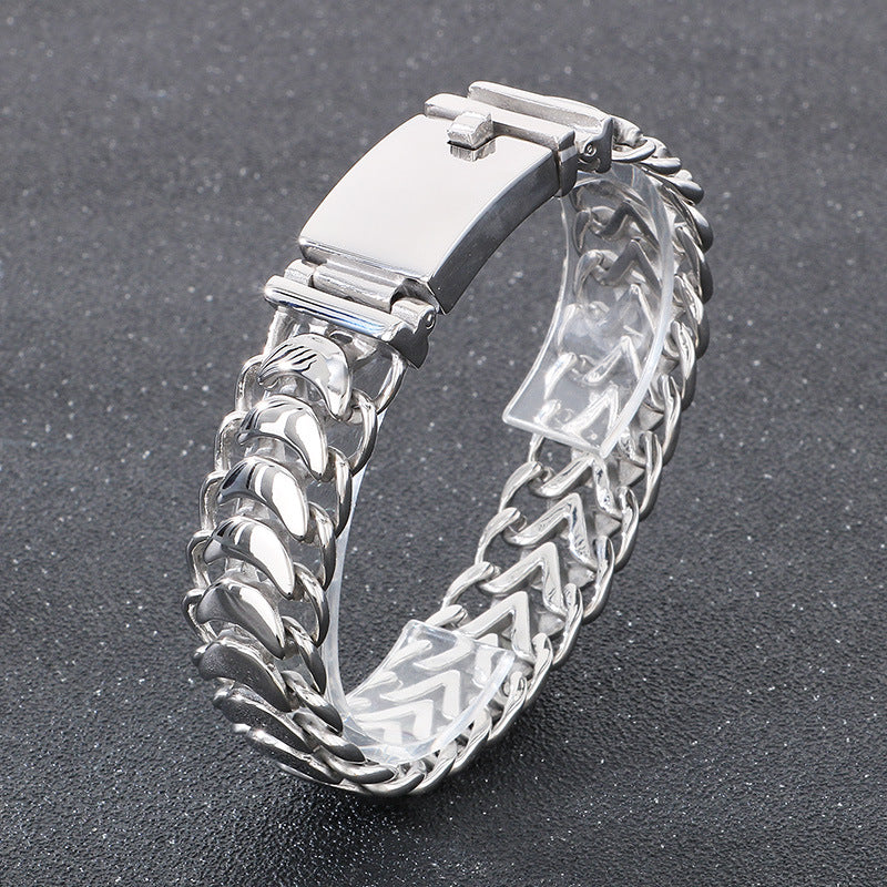 Planderful Titanium Steel Mens Glossy Woven Chain Bracelet