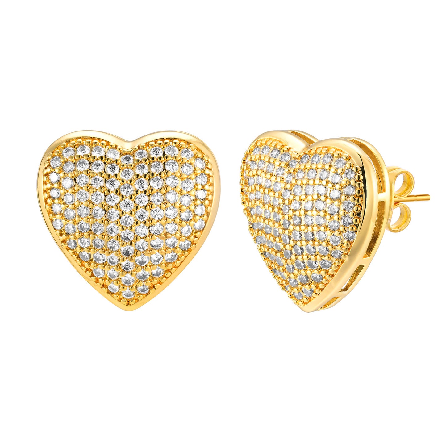 Jewelry Copper With Zircon Heart Stud Earrings In 18K Gold