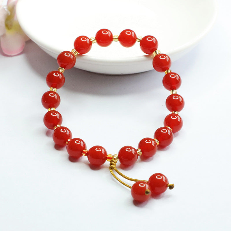 Fortune's Favor Sterling Silver Red Agate and Acacia Bean Bracelet