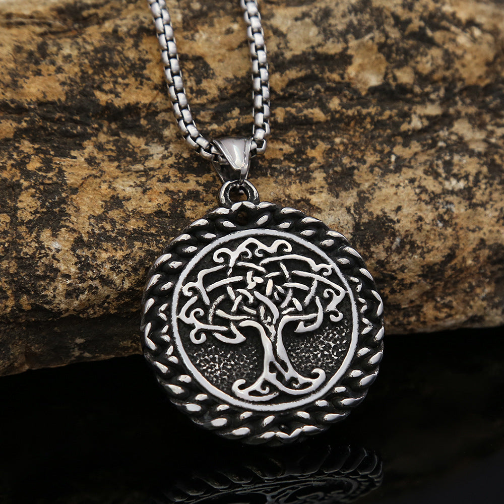 Personalized Retro Tree of Life Titanium Steel Necklace for Men