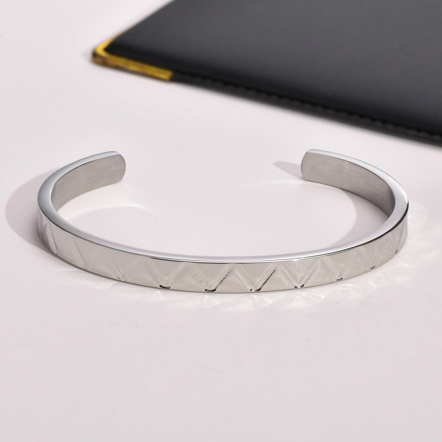 Men's Bracelet Stainless Steel Wave Embossed Open Bracelet