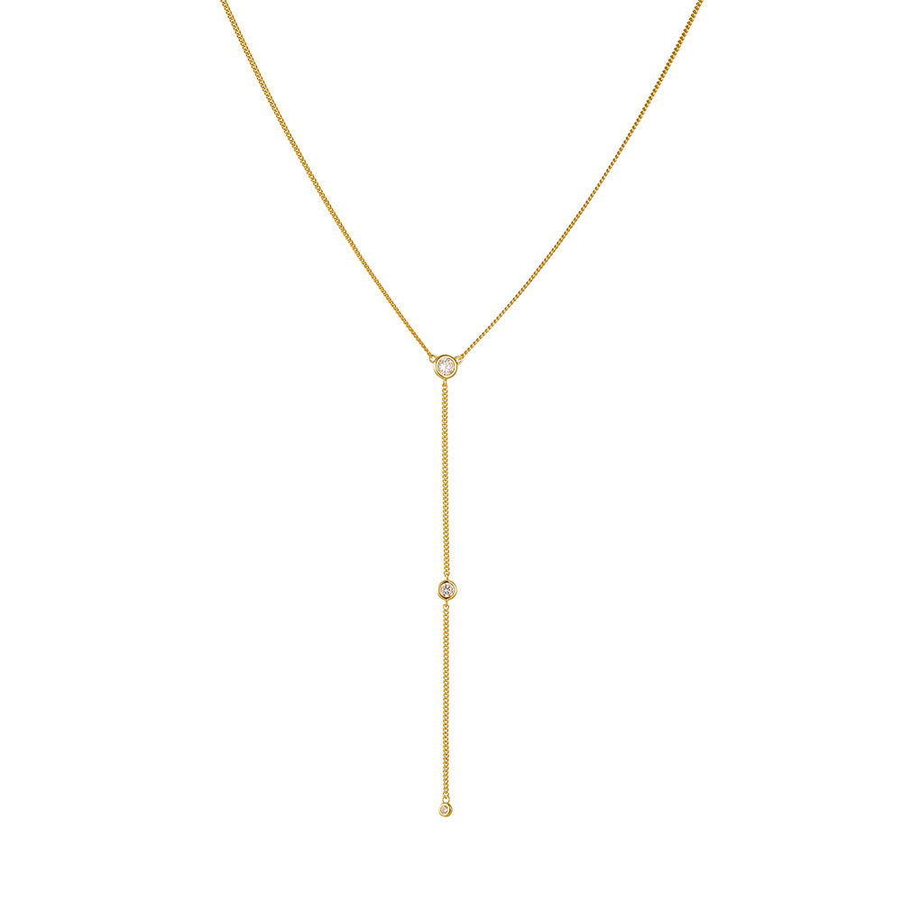 S925 Silver Y-Shaped Zircon Fringed Chain Necklace High-End Clavicle