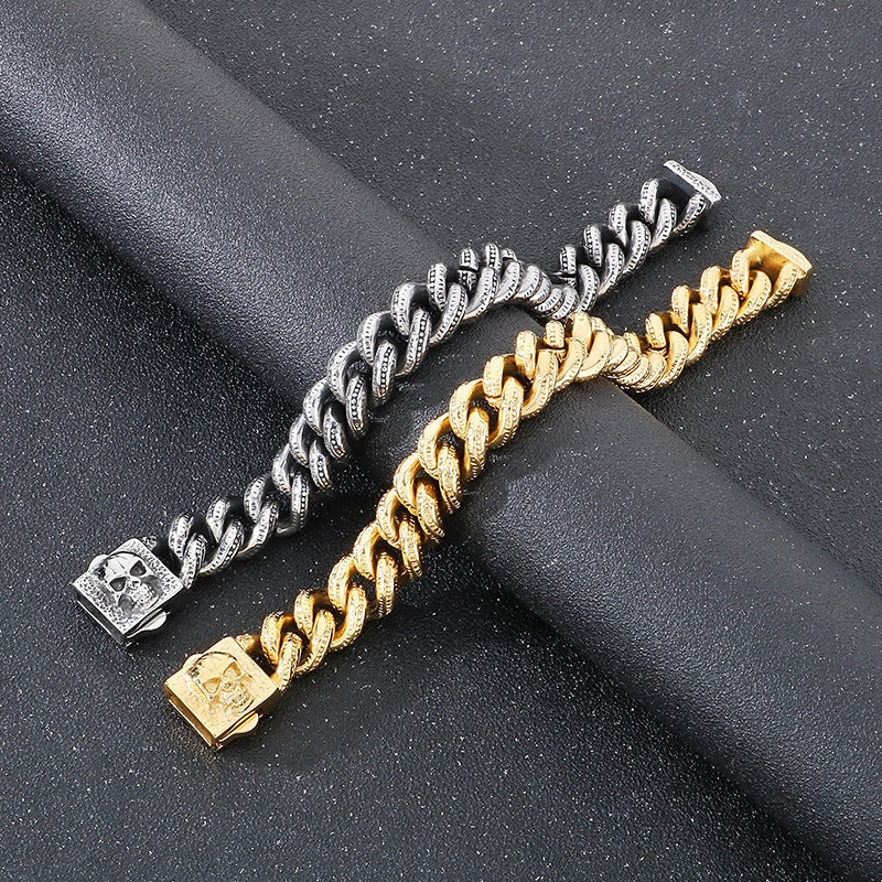 Planderful Dark Titanium Skull Bracelet Square Buckle Men