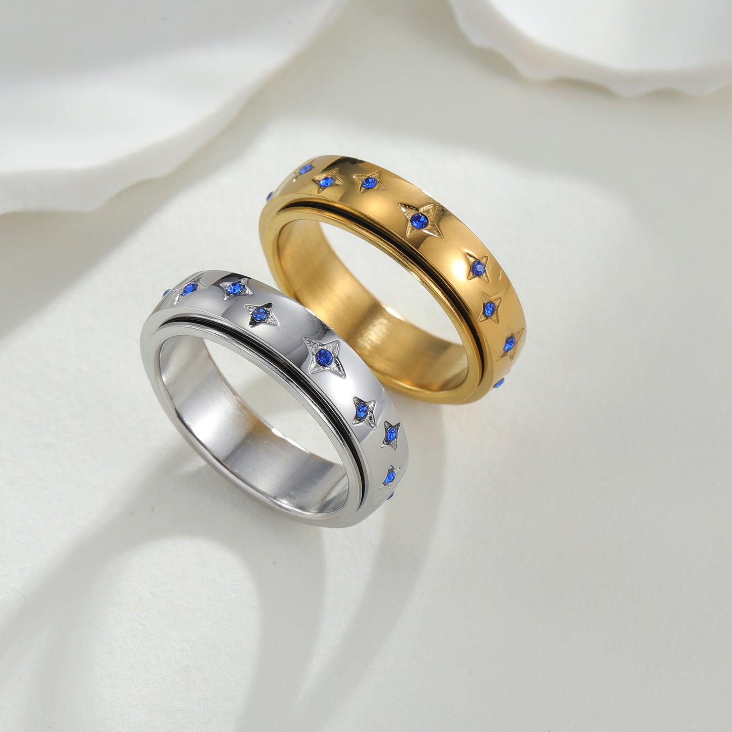 Planderful Rotatable Zircon Star Ring Stainless Steel for Women and Men Unisex Couple Decompression Jewelry