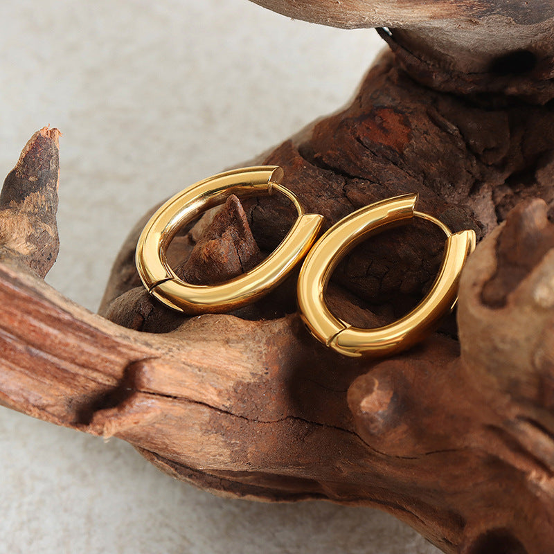 Golden Medieval Geometric U-Shaped Earrings - Fashionable Cross-Border Titanium Steel Jewelry