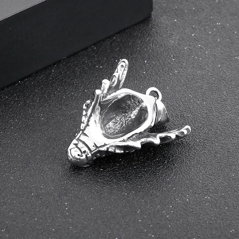 Animal Stainless Steel, Punk Retro Cool Inlaid Turquoise Dragon Pendant For Men Necklace