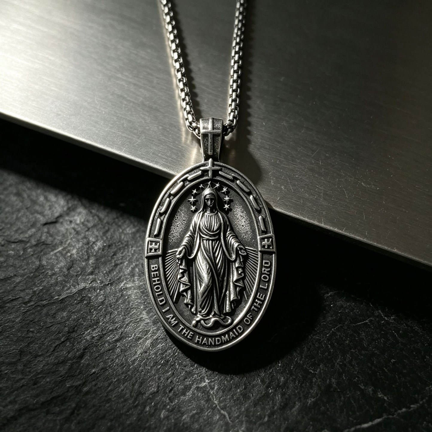 No Fading – Style Relief Portrait Cross Double-Sided Relief Titanium Steel Pendant Necklace