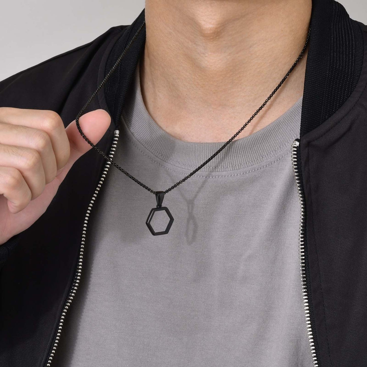Boys Necklace Accessories Trendy Simple Pendant Hip Hop Geometric Hexagon Necklace