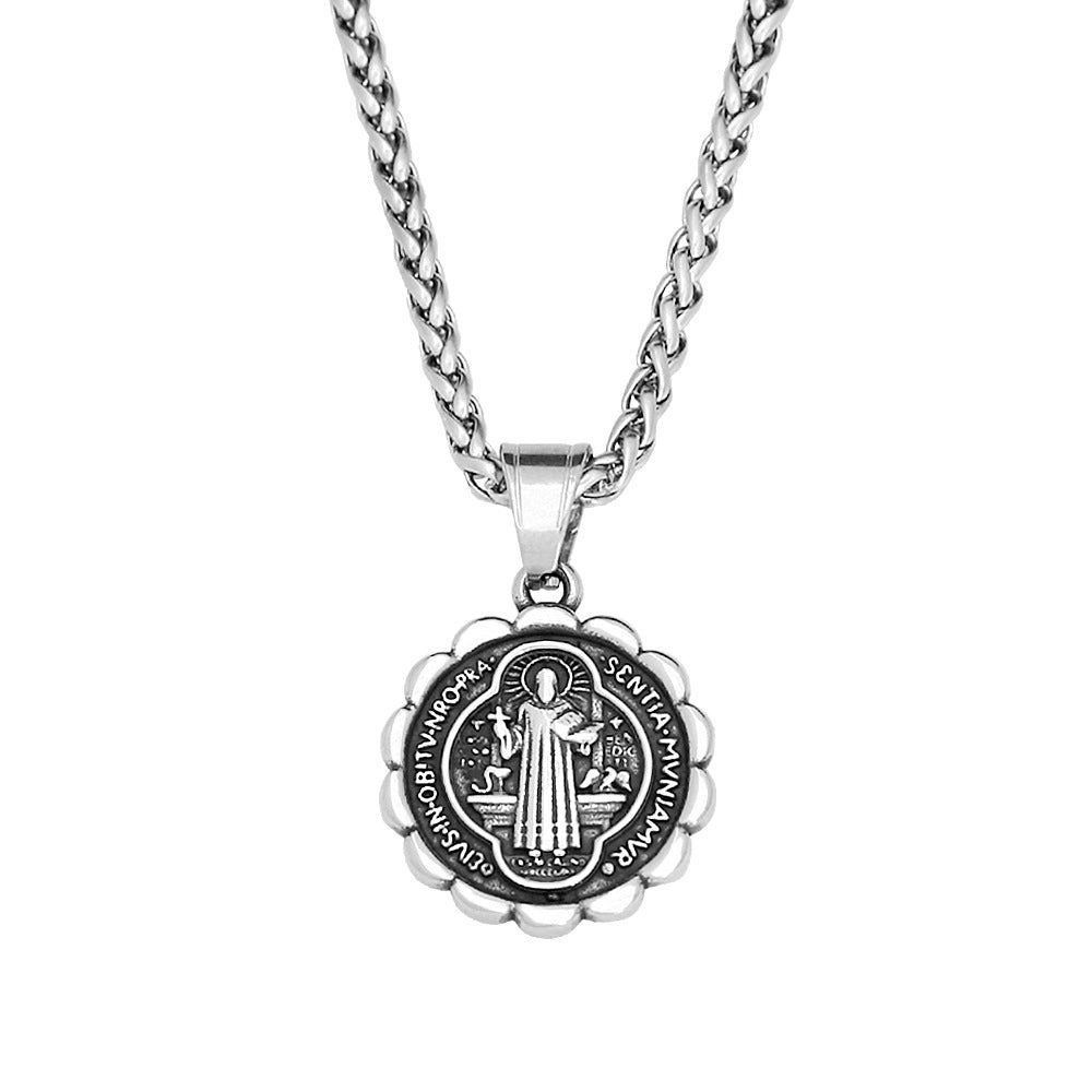 Retro Saint Ben Double-Sided Titanium Steel Pendant Necklace for Men