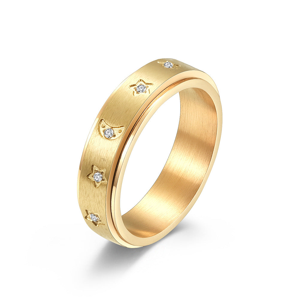 Planderful Personalized Zircon Star Moon Spinning Ring Stainless Steel Anxiety Relief For Stress Relief Seekers