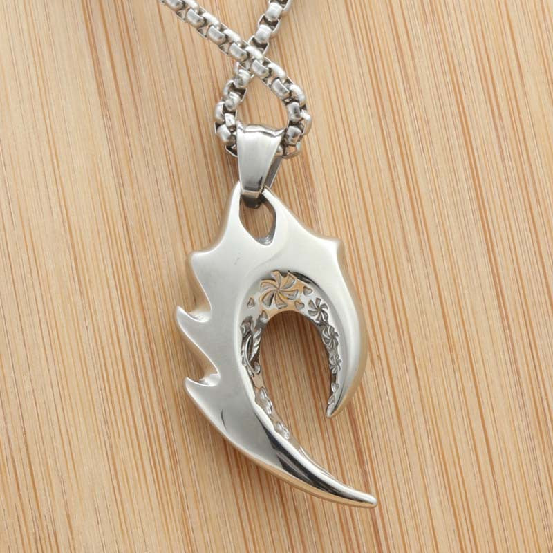 Titanium Steel Bold Wolf Tooth Flame Pendant for Men