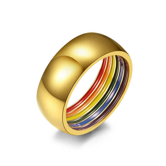 Planderful Titanium Steel Ring With Rainbow Element Stripes For Hip Hop Fans Unisex Daily Wear