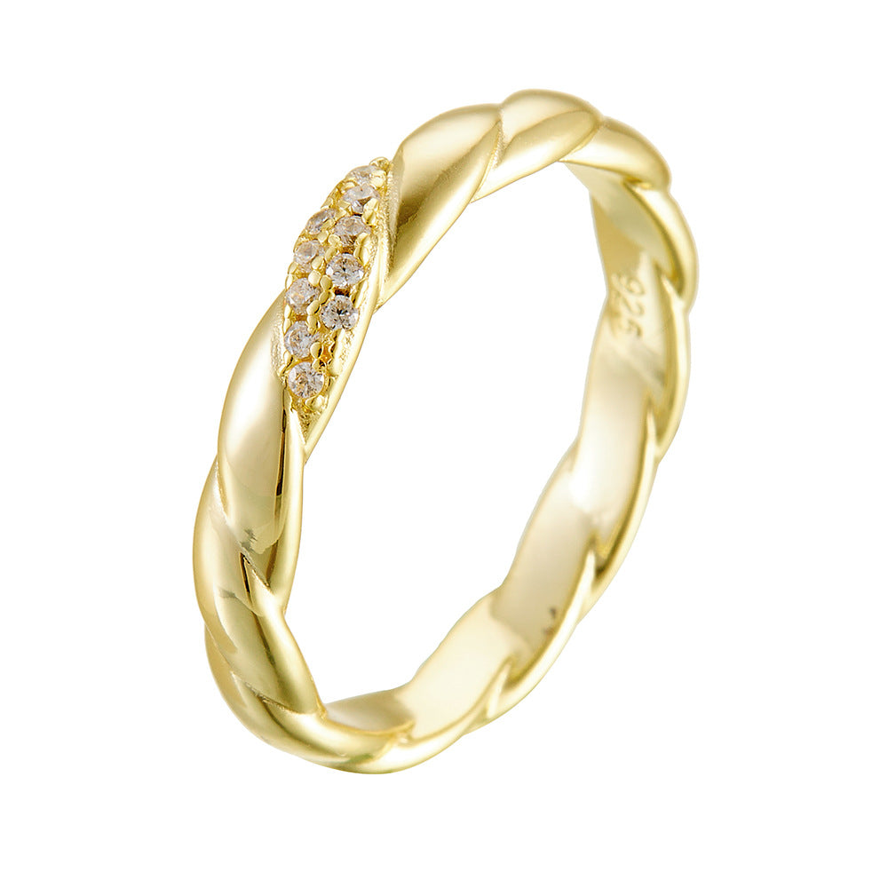 S925 Sterling Silver Twist Zircon Ring Retro Wide Version Ring Jewelry