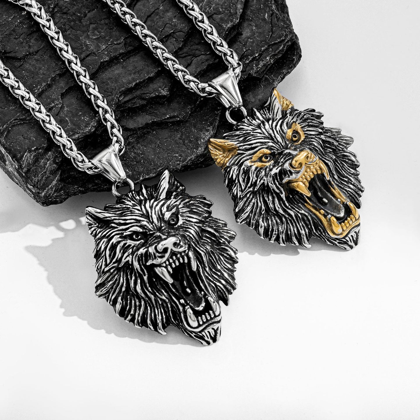 Planderful Viking Odin Logo Wolf Head Pendant Necklace For Men Stainless Steel Durable