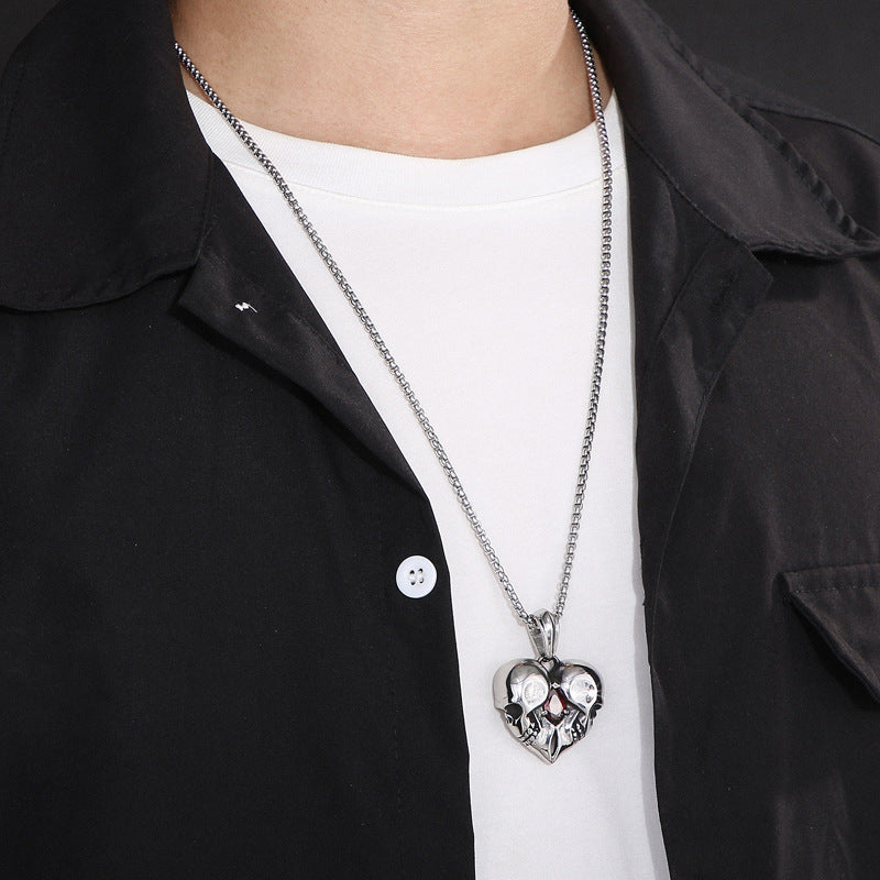 Retro Love Skull Couple Pendant - Punk Style Zircon-Encrusted Jewelry for Men and Gifts