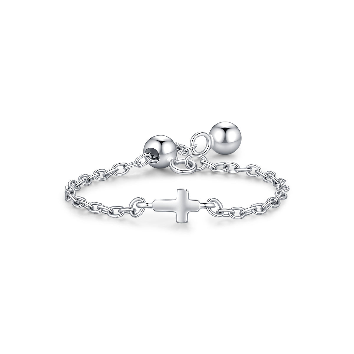 925 Sterling Silver Cross Chain Round Ring