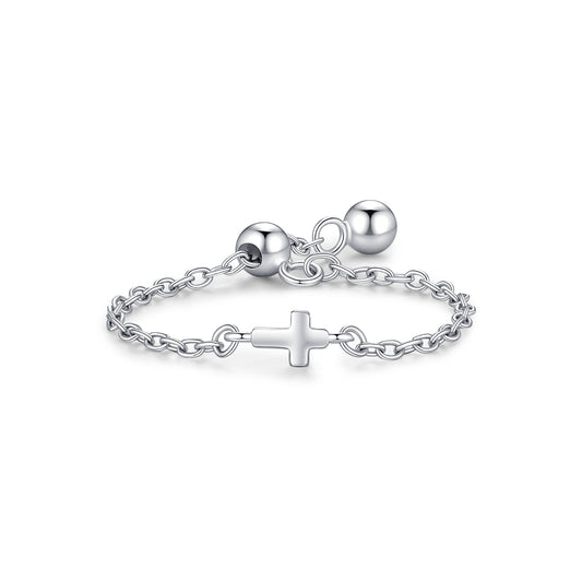 925 Sterling Silver Cross Chain Round Ring