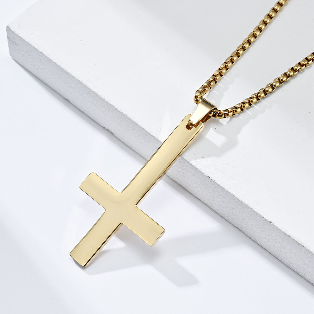 Stainless Steel Inverted Cross Necklace for Men - Titanium Steel Pendant