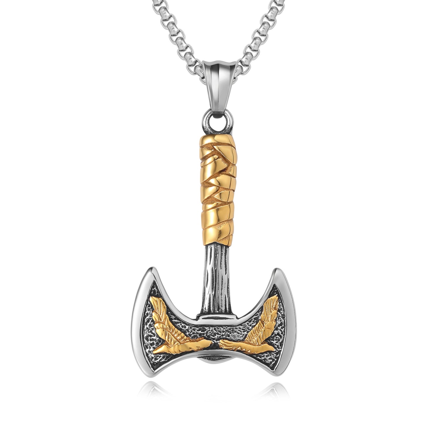 Viking Double Eagle Axe Pendant Titanium Steel Unisex Protection Statement Planderful
