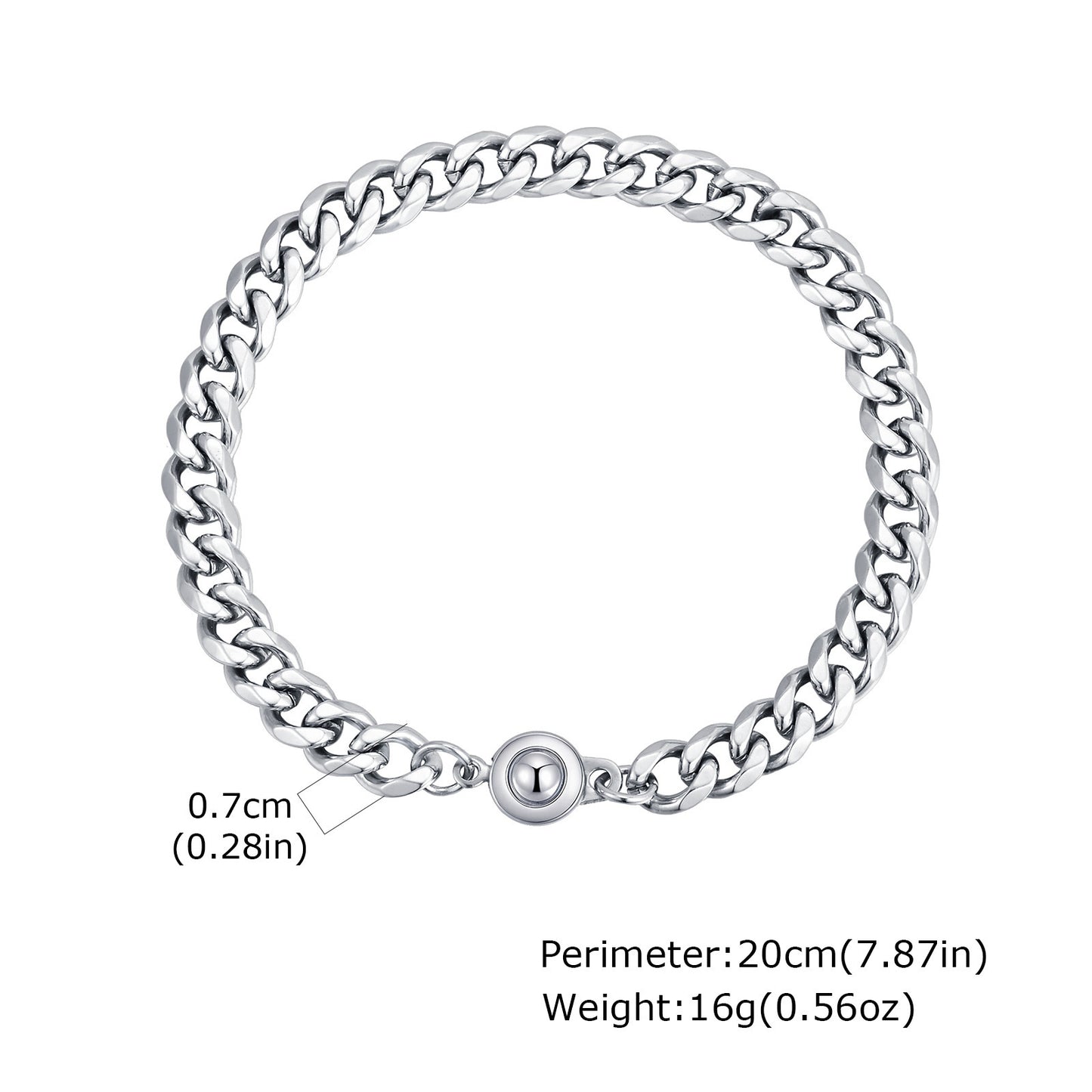 Planderful Stainless Steel Chain Bracelet For Men Snap On