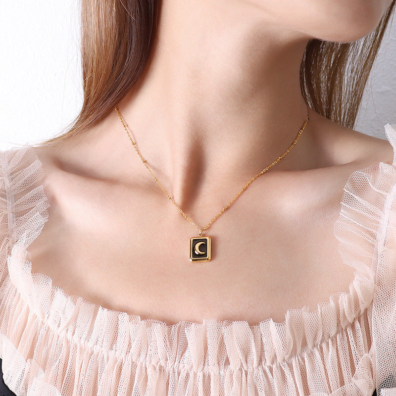 European and American Moon Pendant Necklace - Stylish Titanium Steel Neckchain for Women