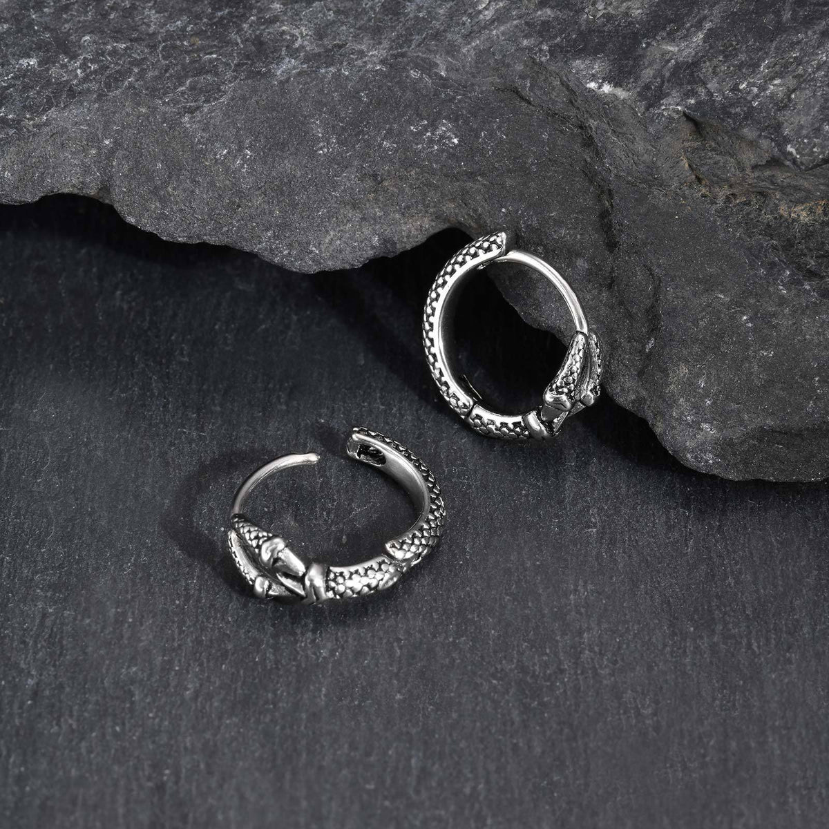 Silver Snake-Wrap Stainless Steel Huggie Hoop Earrings