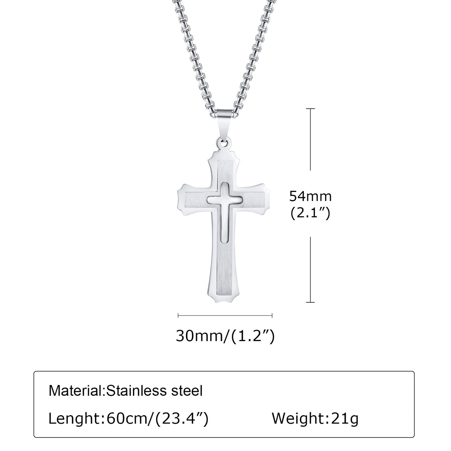 Jewelry European And American Accessories Stainless Steel Three Layer Cross Pendant Necklace For Men