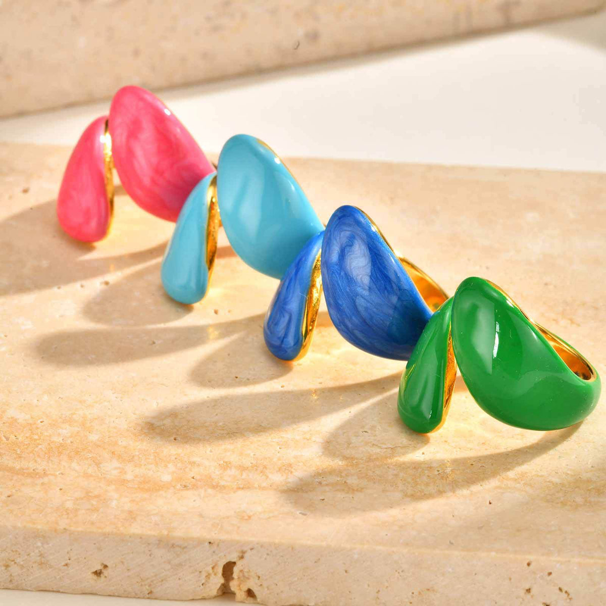 Stainless Steel Summer Ocean Wind Drip Oil Ring Irregular Design Curved Drip Light Blue