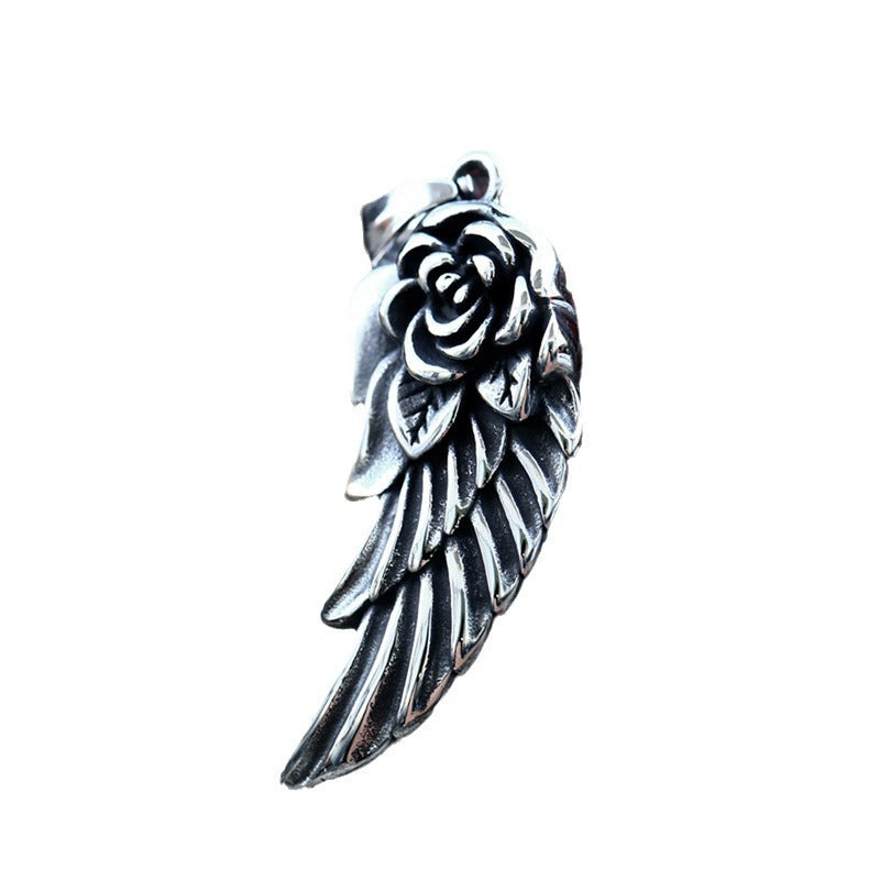 Stylish Titanium Steel Rose Feather Pendant for Men and Women - Wholesale Retro Jewelry Collection