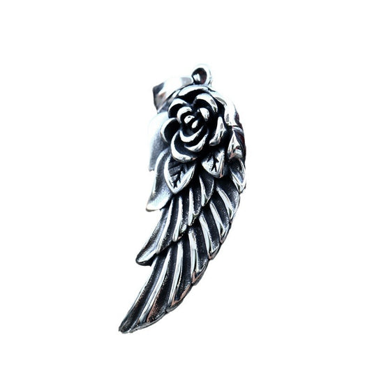 Stylish Titanium Steel Rose Feather Pendant for Men and Women - Wholesale Retro Jewelry Collection