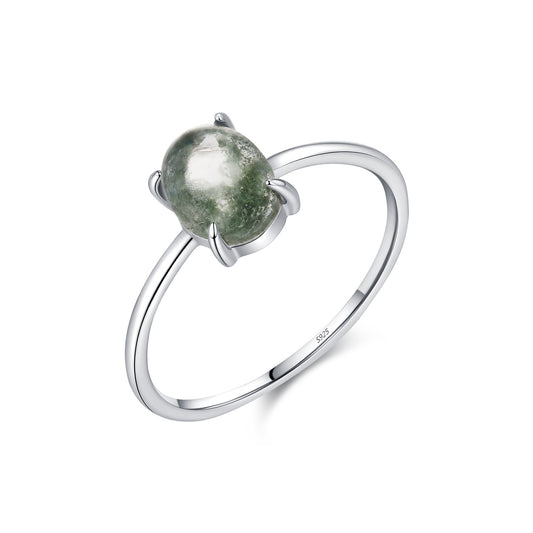 925 Sterling Silver Moss Agate Ring