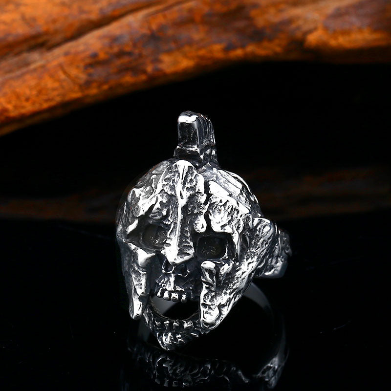 Rebel Spirit Retro Skull Titanium Steel Ring for Men - Fashionable Stainless Steel Mask Accessory