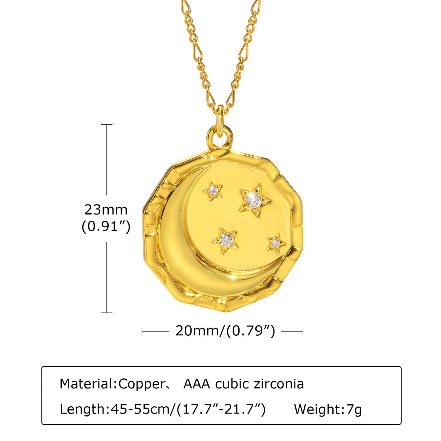 European And American Copper Material Star Moon Necklace Gold