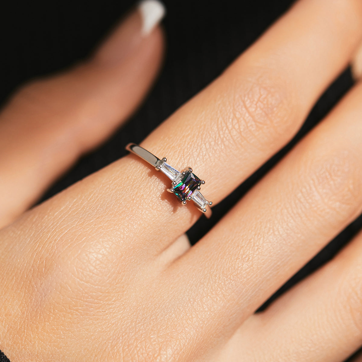 925 Sterling Silver Colorful Zircon Crystal Ring