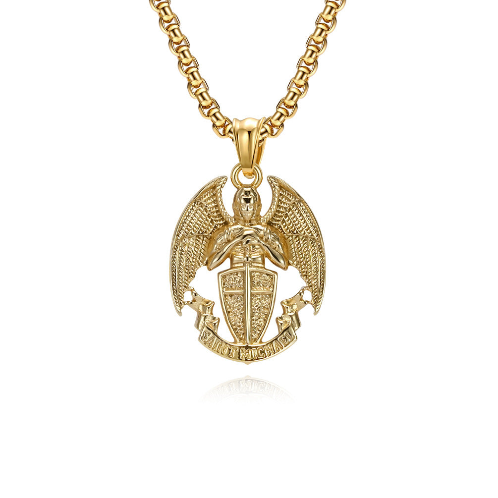 Planderful Titanium Steel St Michael Necklace For Men Vintage Punk Pendant Wear Iconic Streetwear