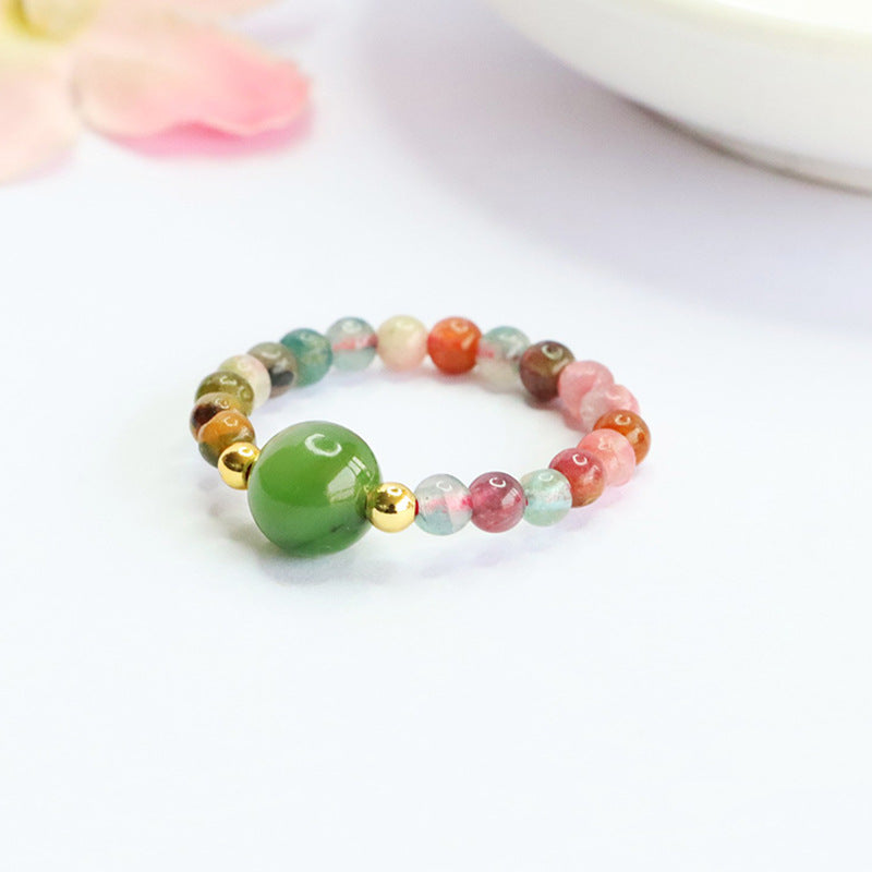 Hetian Jasper & Tourmaline Woven Ring