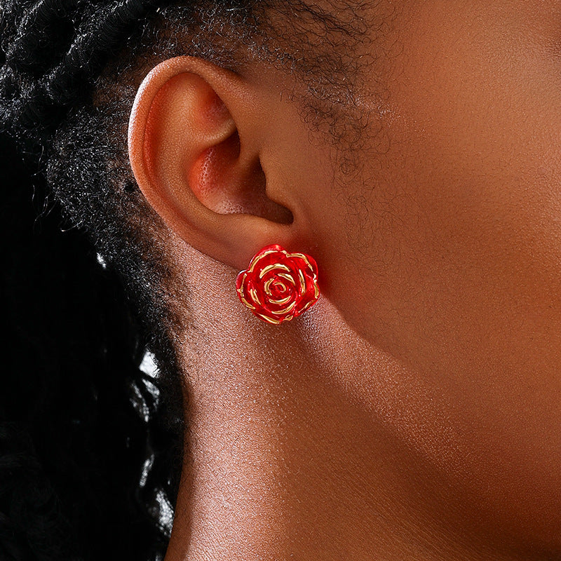 Planderful Vienna Verve Earrings Set – Charming Valentine's Day Acrylic Rose Design