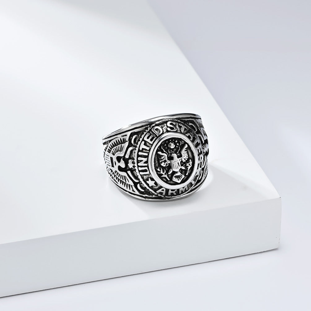 European American Retro Bald Eagle Titanium Steel Ring