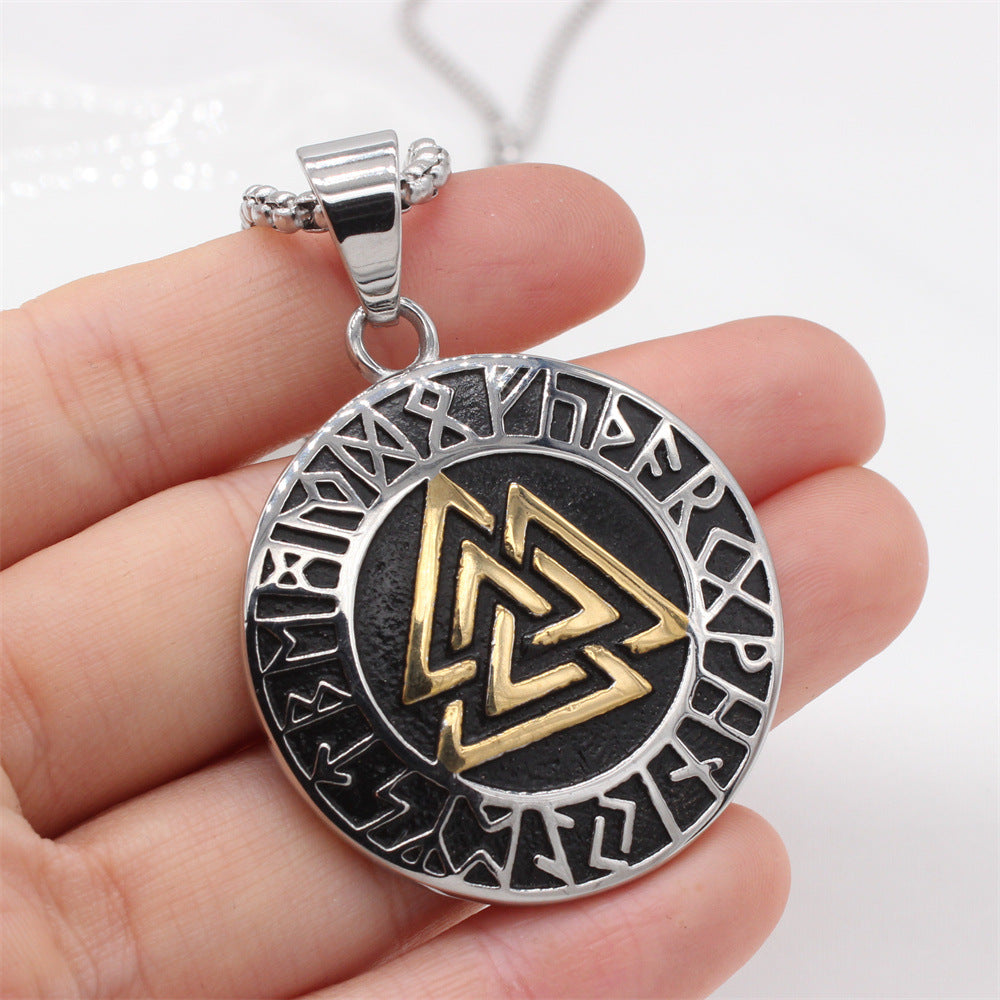 Planderful Viking Rune Pendant Necklace Triangular Titanium Steel Unisex Protection Statement