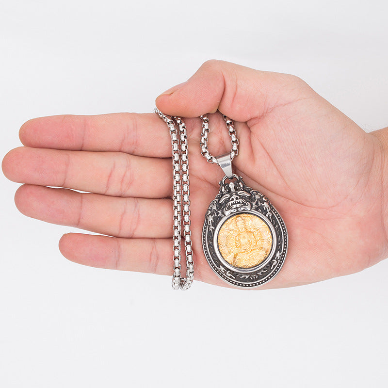 Titanium Steel Necklace - Statement For Men Buddha Saints Motif In Trendy Everyday Wear