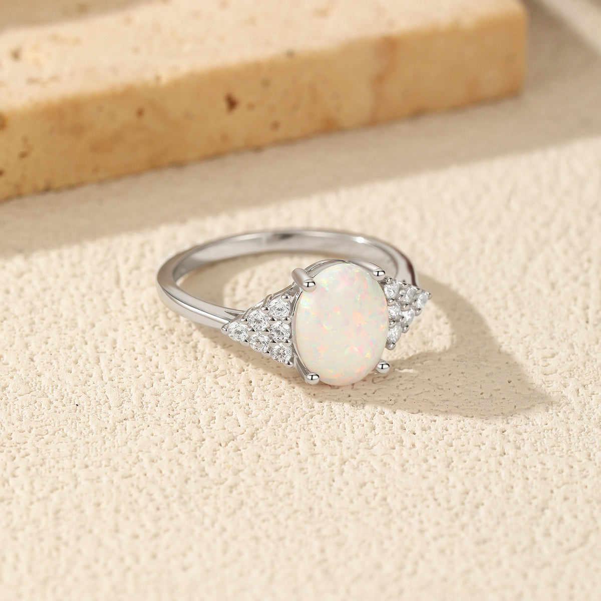 925 Sterling Silver Opal Oval Ring
