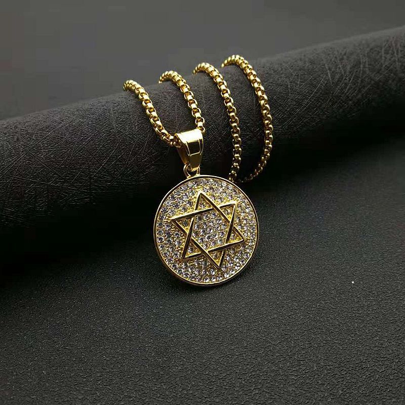 Stainless Steel Hexagram Star Of David Pendant Necklace With Full Zircon By Planderful For Hip Hop Style Fans