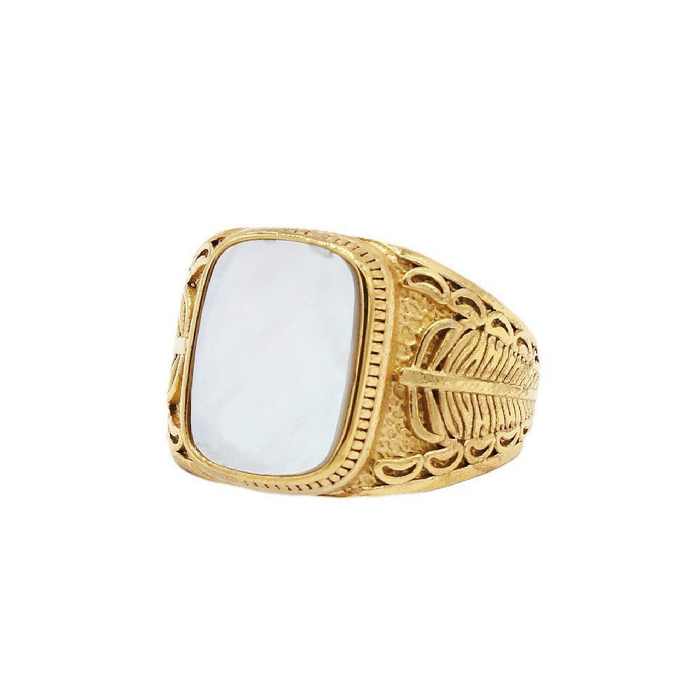 Planderful Everyday Genie Men Titanium Steel Ring With Feather Gem Design Unisex Protection Statement